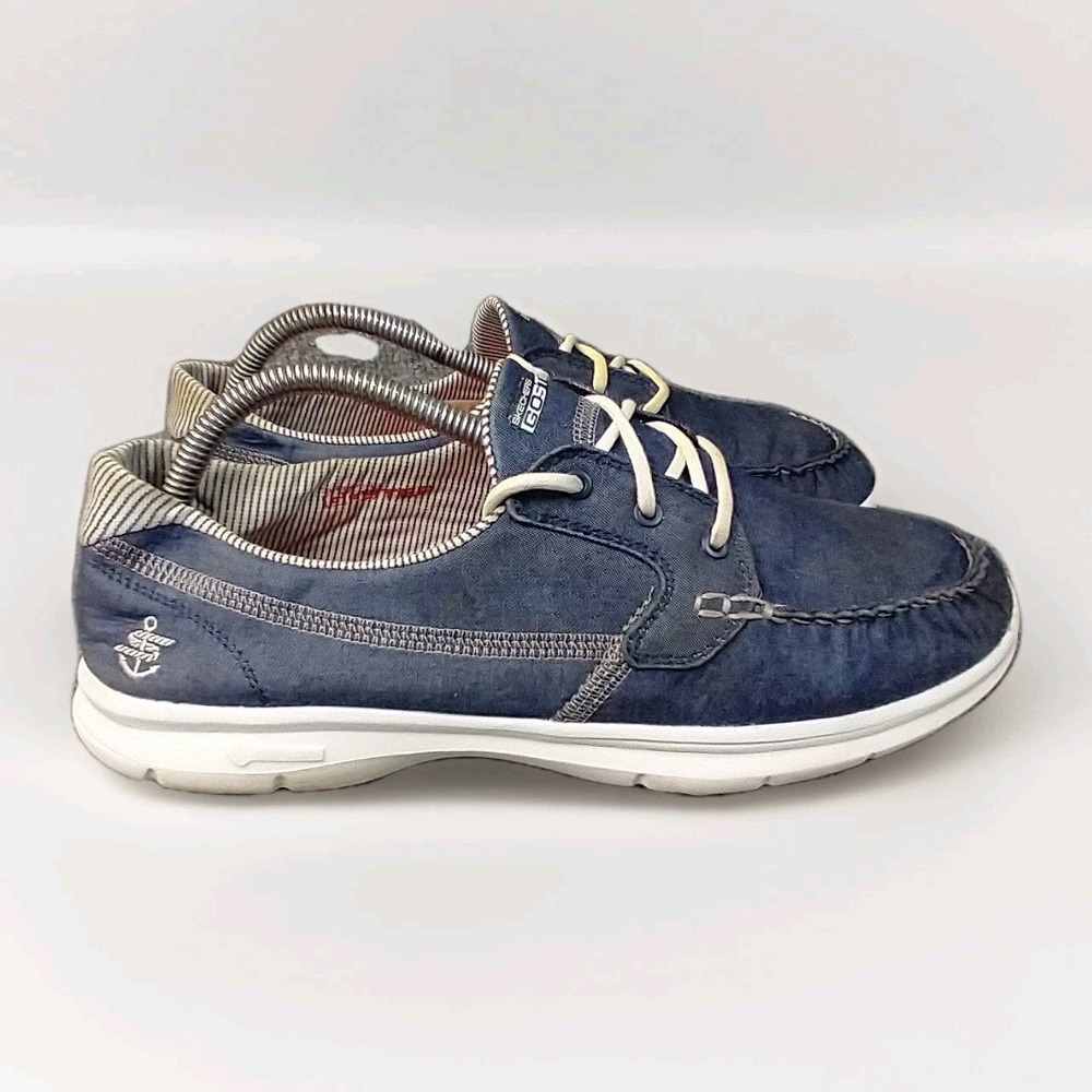 Skechers Go Step Navy Blue Boat Shoes Goga Max Loafers 14428 Womens 11